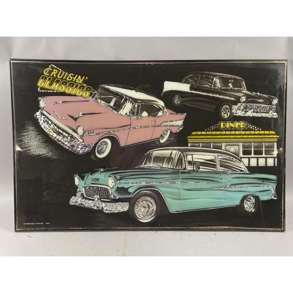 Vintage Fortune & Frame Cruisin' Classics Chevy Diner Foil Mirror Wall Art 32x20